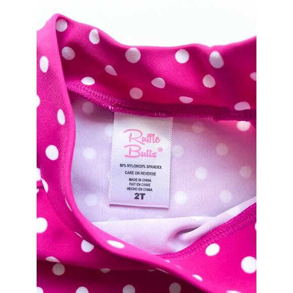 Toddler Girl's Ruffle Butts Pink Polka Dot Short Sleeve Swim Rash Guard Size 2T - Picture 2 of 3